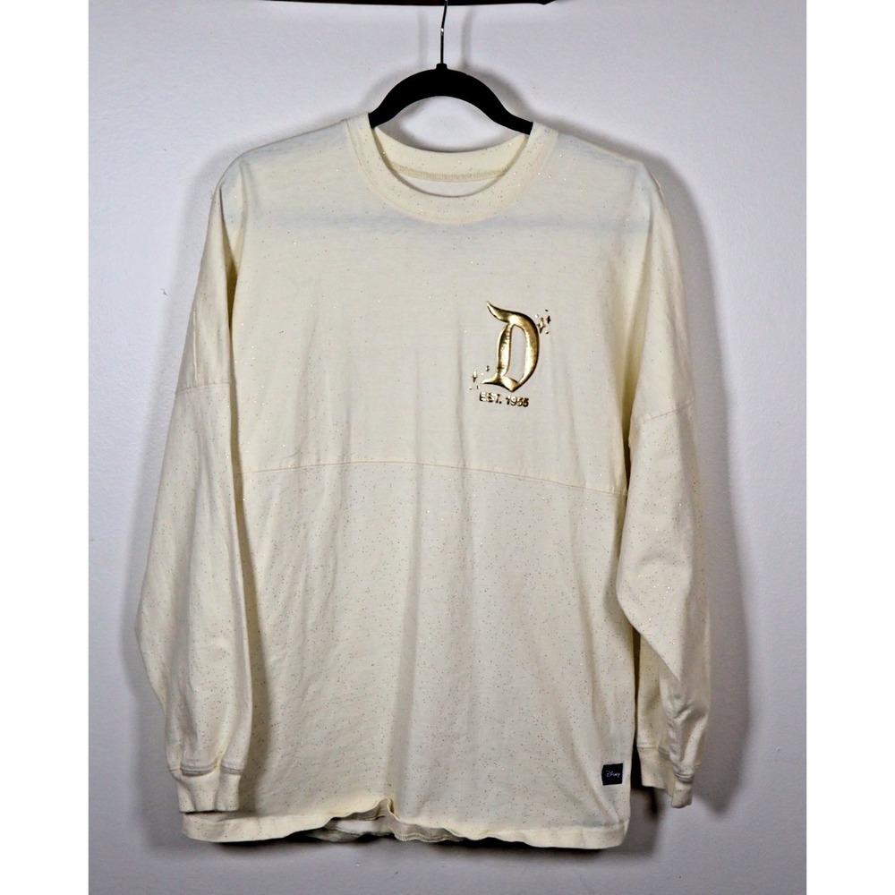 Disney Spirit Jersey Size Large Walt Disney World Cream Gold Glitter Puff Print